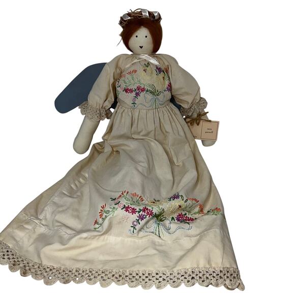 Handmade Cloth Doll Vintage Style Embroidered Floral Folk Art Collectible - Picture 1 of 11